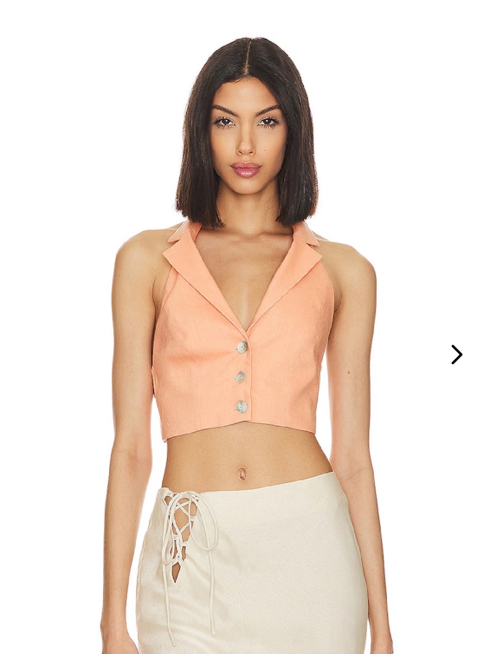 Lovers + Friends Coral-Orange Halter Button Crop Vest XXS